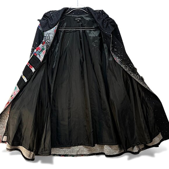 Damee Coat Abstract Painting 3 Button Half Black Half Multi XL Pockets Jacket - Picture 3 of 15